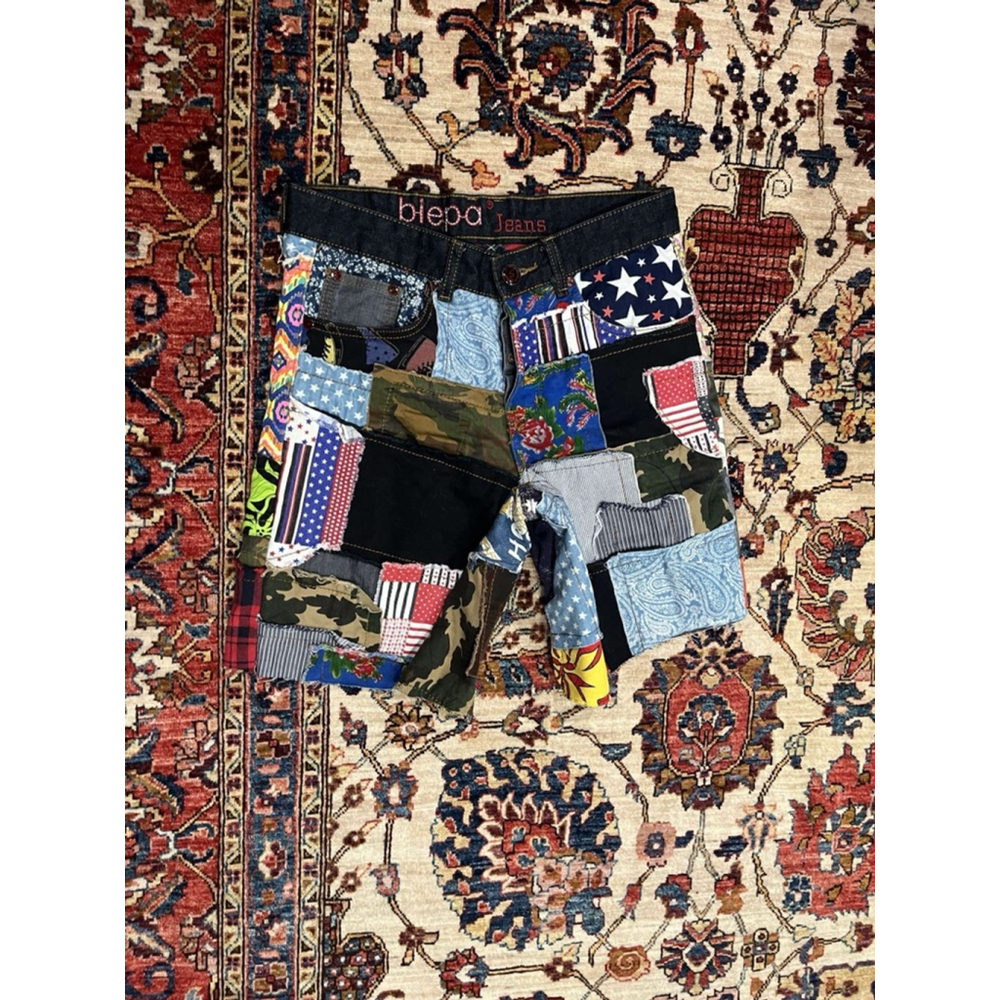 Biepa Patchwork Multicolor Patterns Fabric Button… - image 1